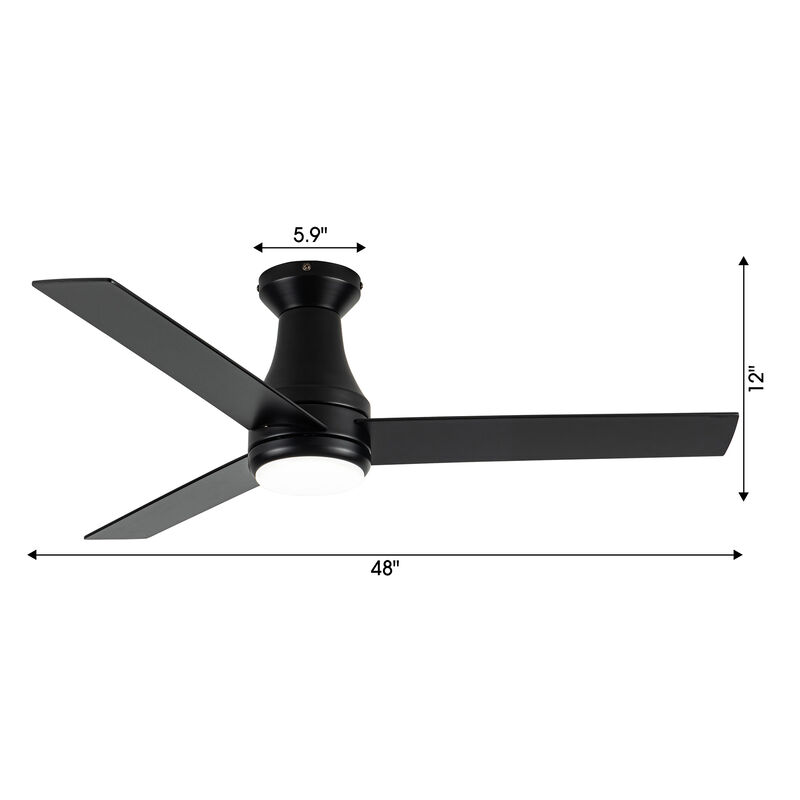 48" Industrial Black Flush Mount Smart Ceiling Fan with Light, App Control and Remote image number 5