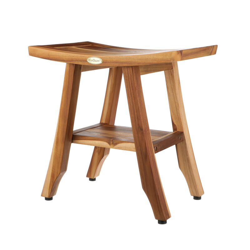 EcoDecors 18 Inch Satori Natural Teak Waterproof Teak Wood Shower Bench