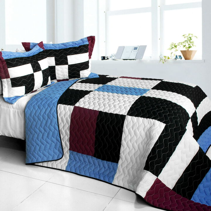 Queen Patchwork Quilt Set 3PC Love For A Child Quilted Vermicelli Soft Bed Cover Set