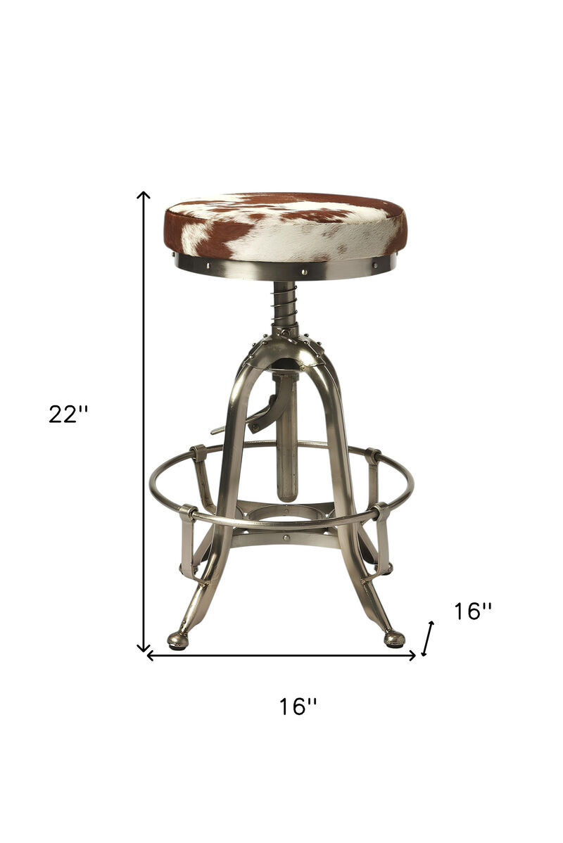 HomeRoots Brown White And Silver Genuine Leather And Iron Backless Swivel Bar Chair image number 2