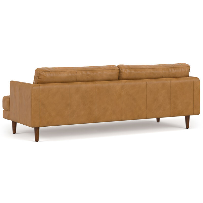 Livingston 90 inch Wide Mid-Century Modern Sofa in Sienna Top Grain Genuine Leather
