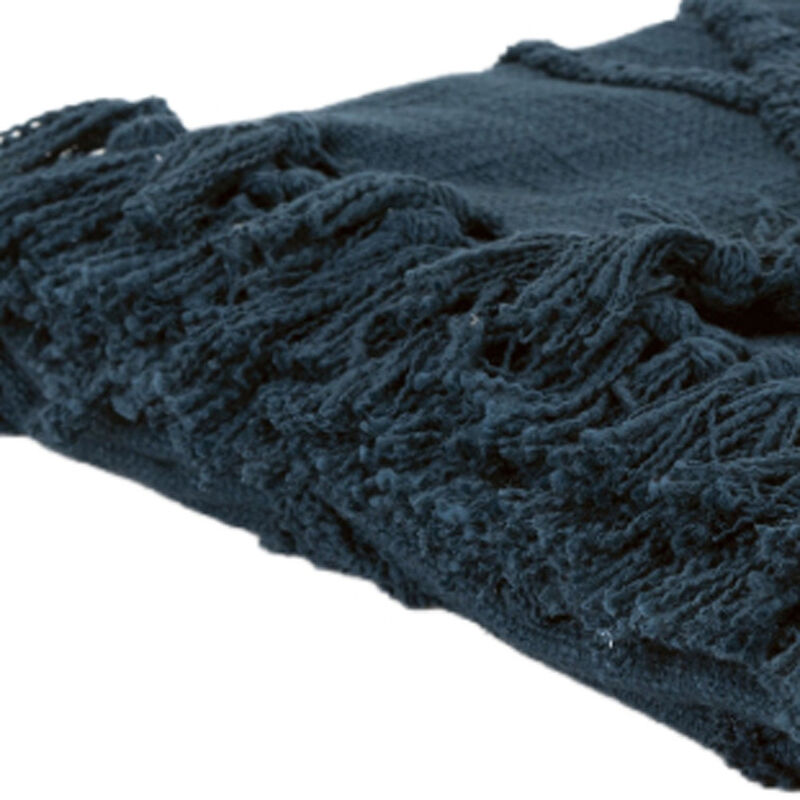 HomeRoots Teal Blue Woven 100% Woven Textured Cotton Throw Blanket image number 2