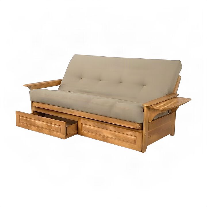 Phoenix Frame-Butternut Finish-Suede Peat Mattress-Storage Drawers