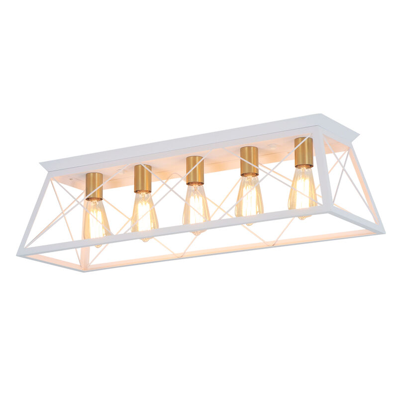 5-Light Flush Mount Lighting Rectangular Farmhouse Caged Low Ceiling Light image number 0