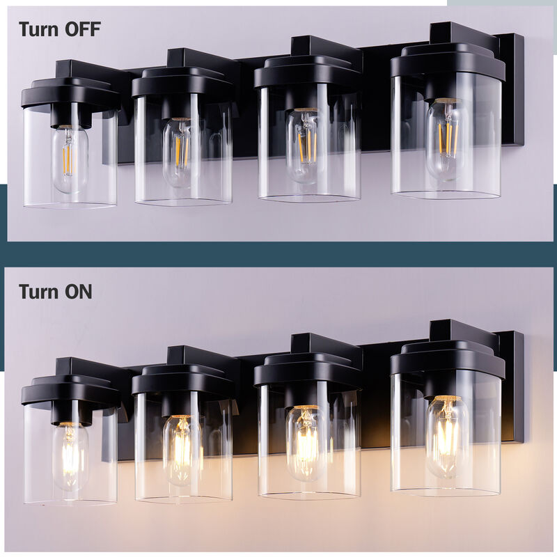 24.1 in. 4-Light Black Wall Sconce with Glass Shade image number 3