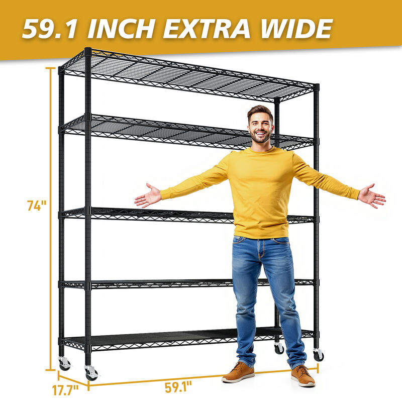 Heavy-Duty Wire Storage Shelves with Wheels, Adjustable Metal Garage or Pantry Rack