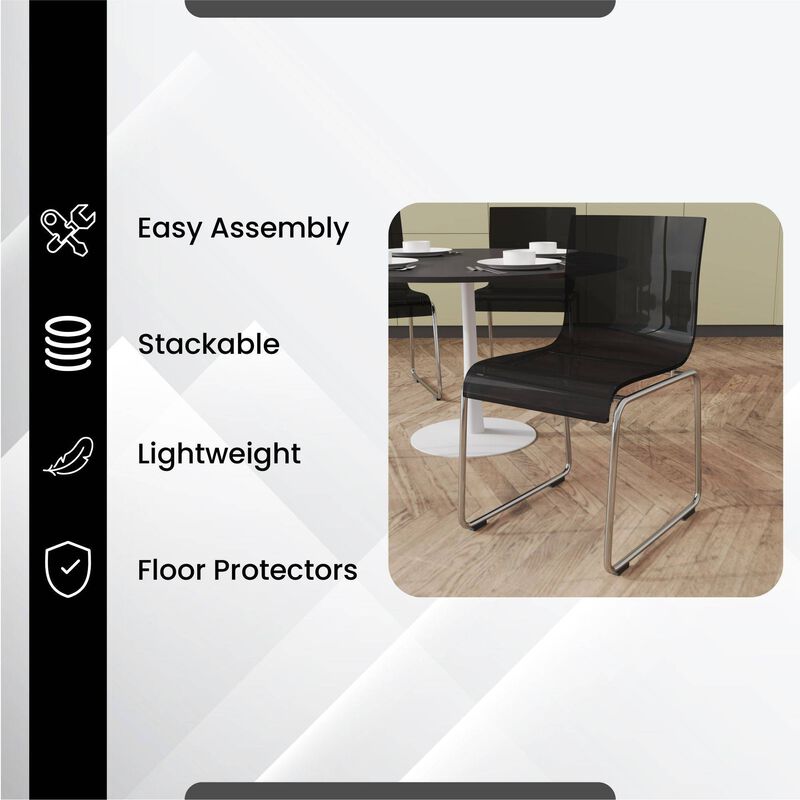 LeisureMod Lima Modern Acrylic Chair Set of 2 with Molded Seat and Chrome Legs, Stylish and Durable Design for Kitchen, Dining Room, Office, or Lounge