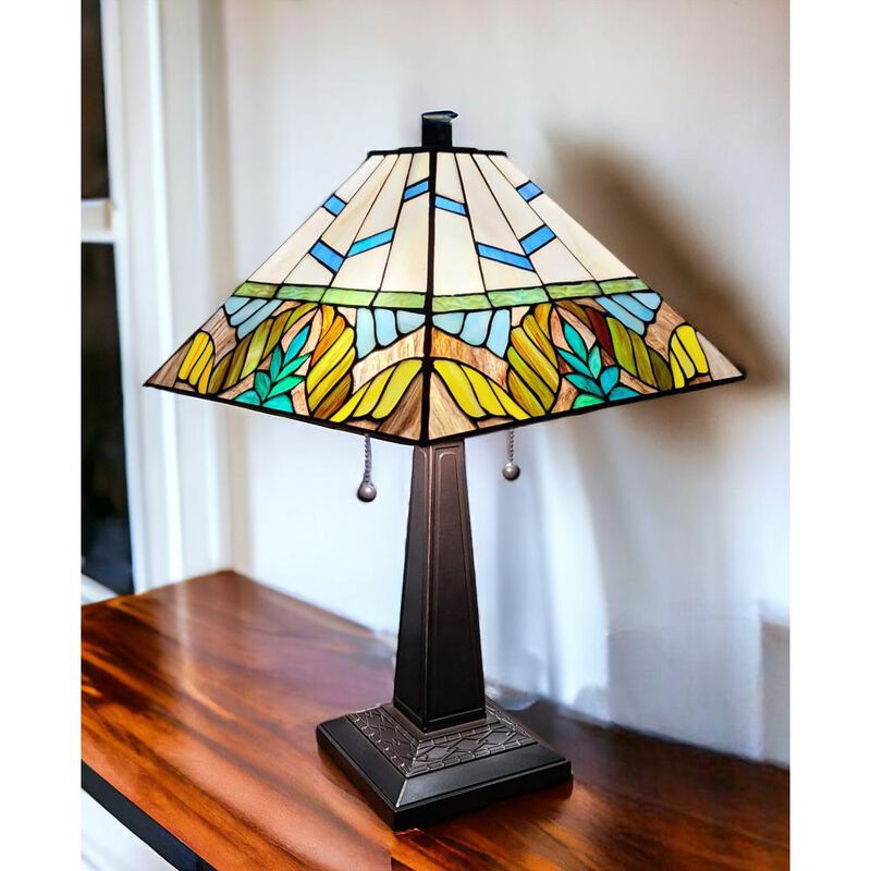 Hivvago 22" Dark Brown Metal Two Light Candlestick Table Lamp With White Shade