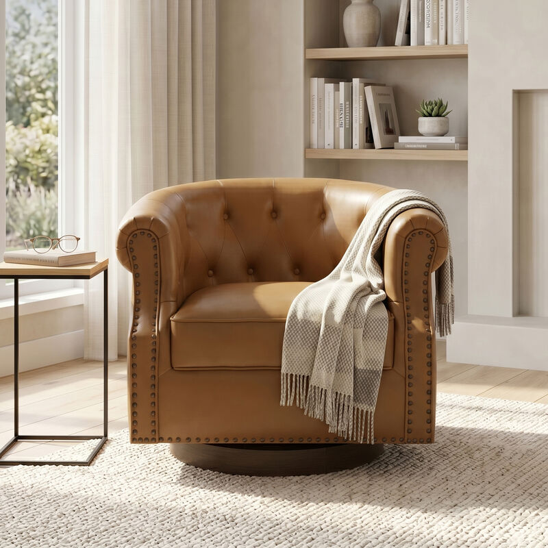 Merax 360&deg; Swivel Accent Chair with PU Leather, High-Density Foam & Spring Support image number 2
