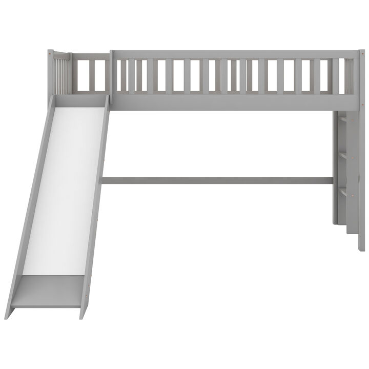 Twin Size Low Loft Bed with Ladder and Slide