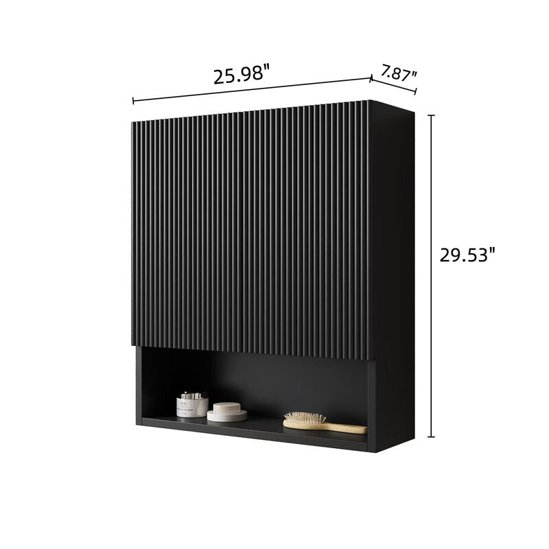 ELEMENT ACE Wall-Mounted Striped Bathroom Cabinet with Doors, Shelf and Open Storage Compartment image number 2