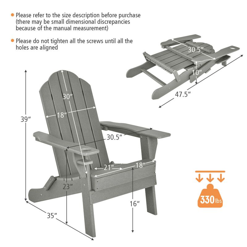Hivvago Foldable Weather Resistant Patio Chair with Built-in Cup Holder image number 2