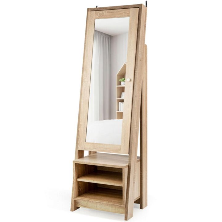 Hivvago  2-in-1 Wooden Cosmetics Storage Cabinet with Full-Length Mirror and Bottom Rack