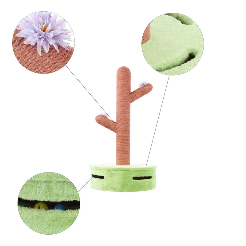 Rosa Modern Jute Cactus Cat Scratching Post with Flower Toys and Built-In Bell Toys