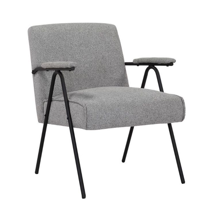 Kia 25 Inch Modern Armchair, Plush Gray Woven Fabric Upholstery, Black - Benzara