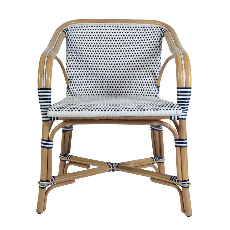 Butler Specialty Portofino 18.75 in. Seat Height Rattan Arm Chair, White and Navy image number 4