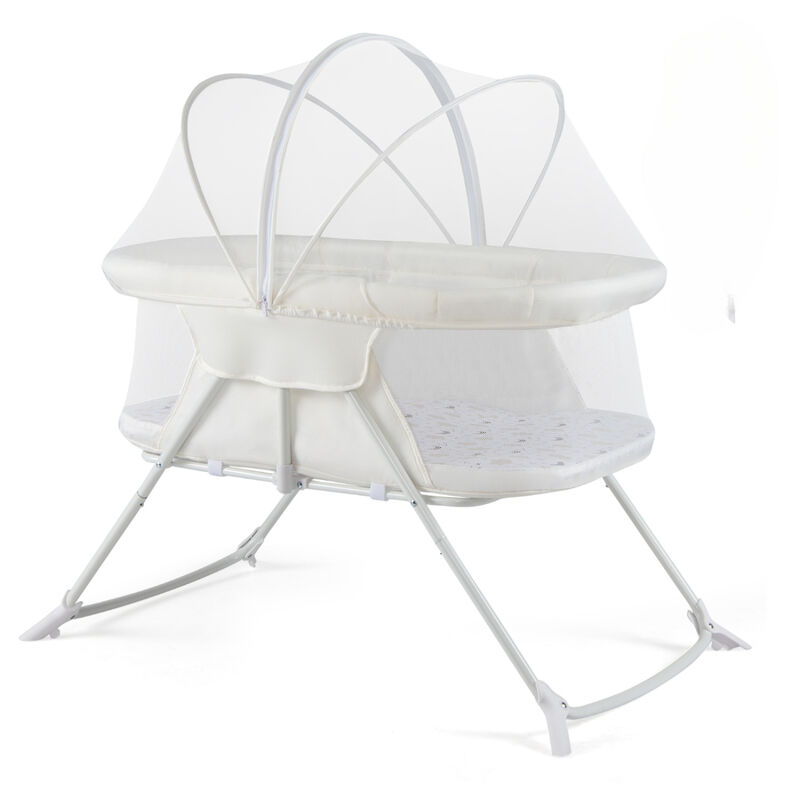 2 in 1 Baby Bedside Sleeper Bassinet with Rocking Motion and Breathable Mesh for Nursery image number 0