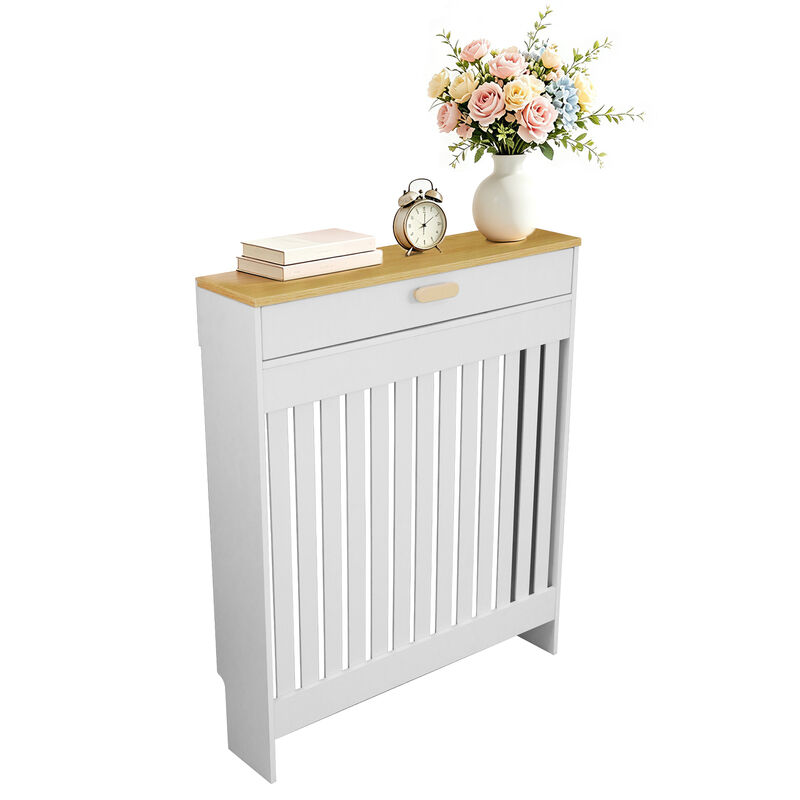Radiator Cover Drawer Shelf White Oak Finish Vertical MDF Slat Cabinet image number 9