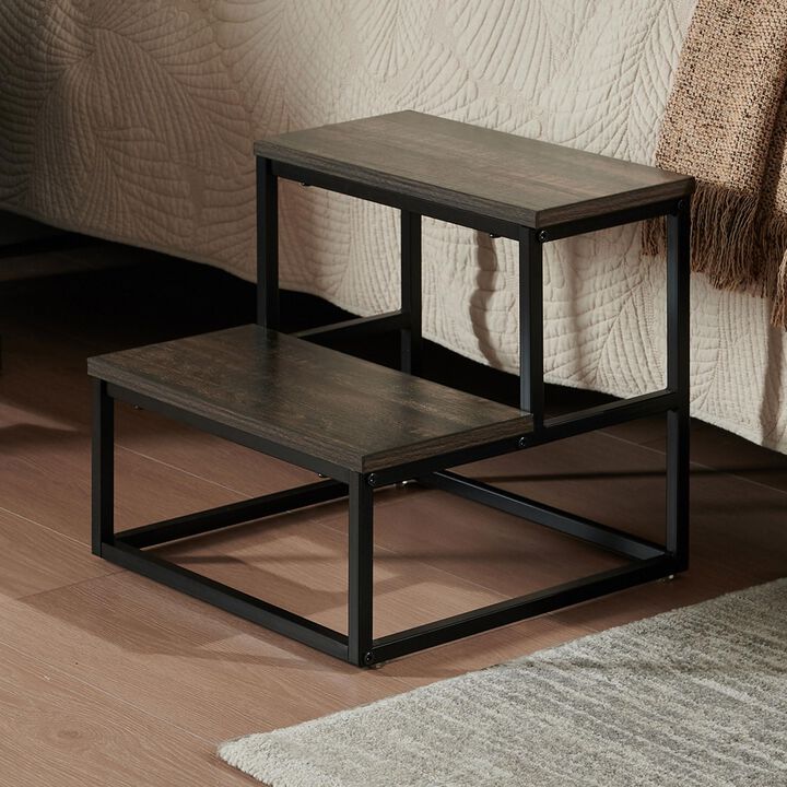 Kings Brand Furniture Axel 2-Step Step Stool – Lightweight, Durable & Modern Design Wooden Steps & Metal Frame, Compact Ladder for Adults