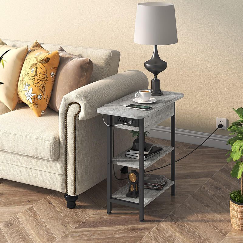 LIDYUK End Table with Charging Station, Flip Top Side Table with USB Ports and Outlets, Nightstand for Small Spaces, Bedside Tab