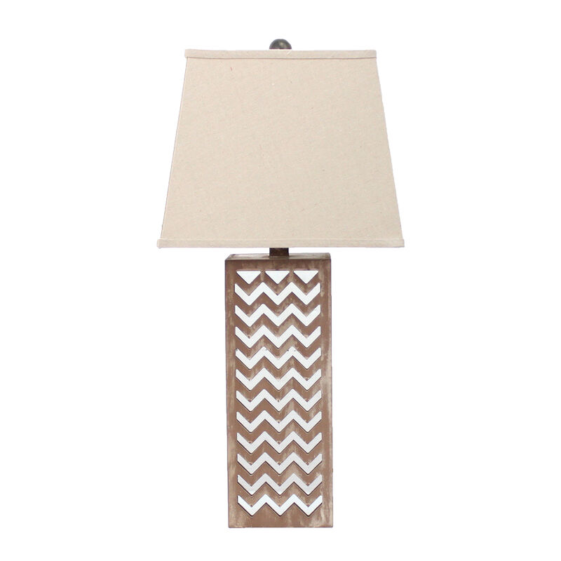 Hivvago 28" Distressed Natural And Silver Metal Bedside Lamp With Beige Cone Shade
