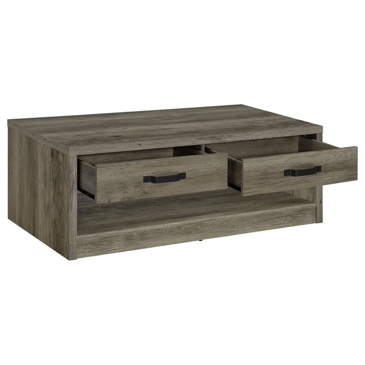 Benjara Lix 47 Inch Coffee Table with 1 Drawer, MDF, Rustic Weathered Gray Finish