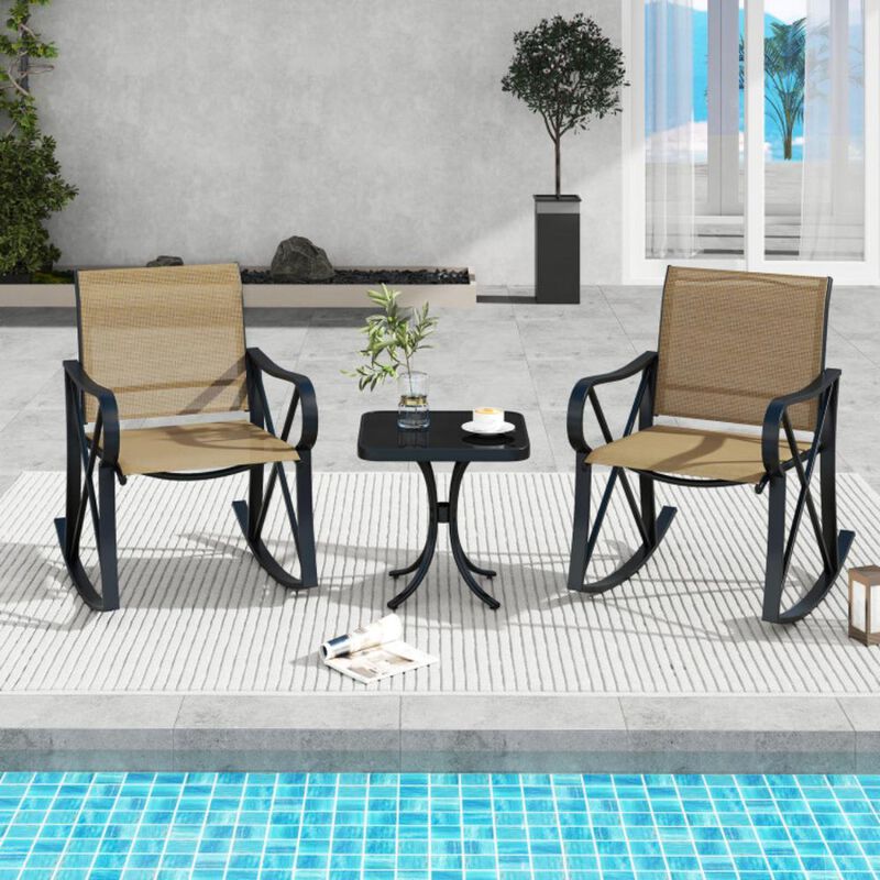 Hivvago 3 Piece Patio Rocking Set with Smooth Rocking Motion Outdoor Rocker Chair Bistro Set