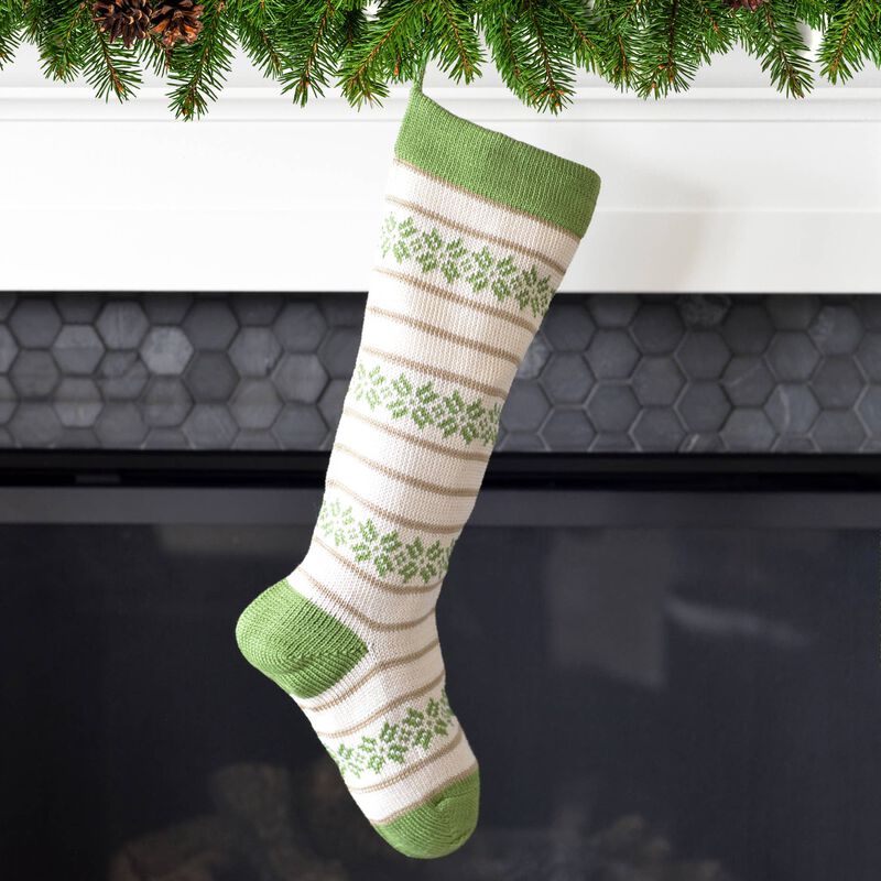 Ecru Patterned Stocking with Green Details image number 1