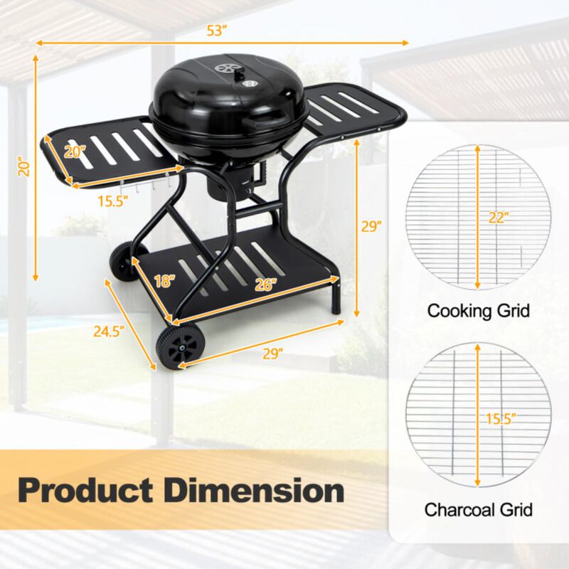 Hivvago 22 Inches 2 Layer Racks Barbecue Grill with Wheels for Outdoor Camping-Black