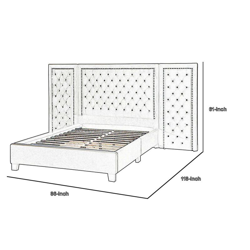Cleo Queen Bed, Velvet, XL 3 Panel Tall Headboard, Crystal Tufted, Black