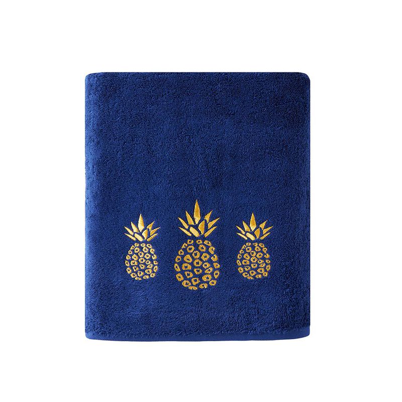 SKL Home Saturday Knight Ltd Gilded Pineapple Majestic Gold Embroidered Bath Towel - 27 x 50", Navy