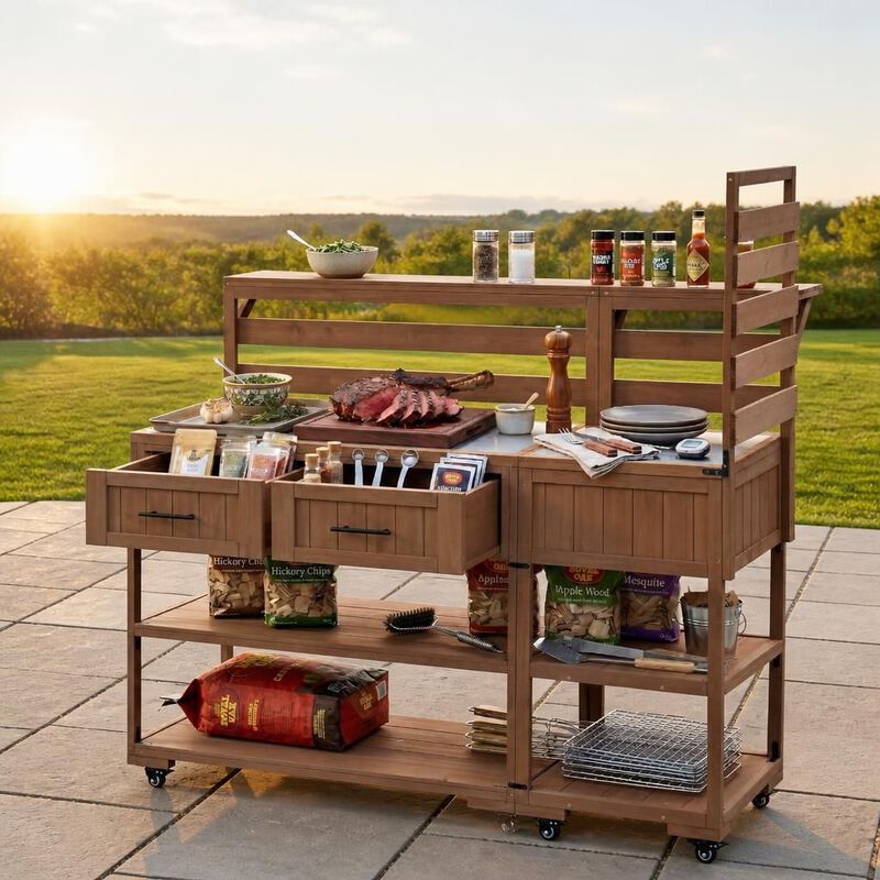 ELEMENT ACE Large Modular Outdoor Kitchen Island Cart Grill Prep Table With Storage Drawers Raised Shelf For BBQ Patio Garden Potting image number 3