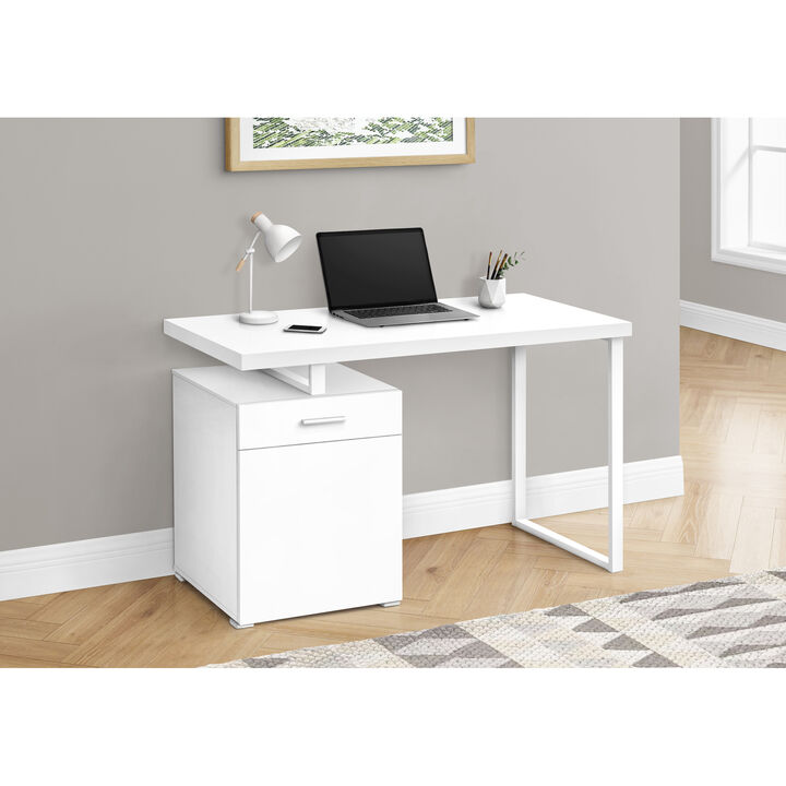 Monarch Specialties I 7760 Computer Desk, Home Office, Laptop, Left, Right Set-up, Storage Drawers, 48"L, Work, Metal, Laminate, White, Contemporary, Modern