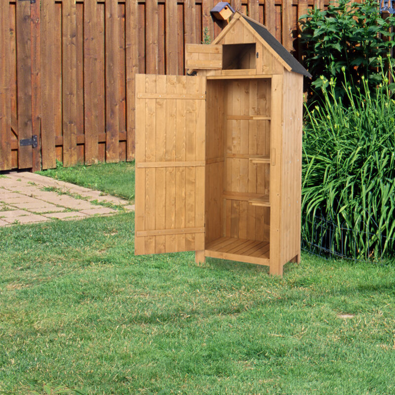 Outdoor Wooden Storage Shed, Fir Wood Locker with Single Door for Garden Tools & Supplies