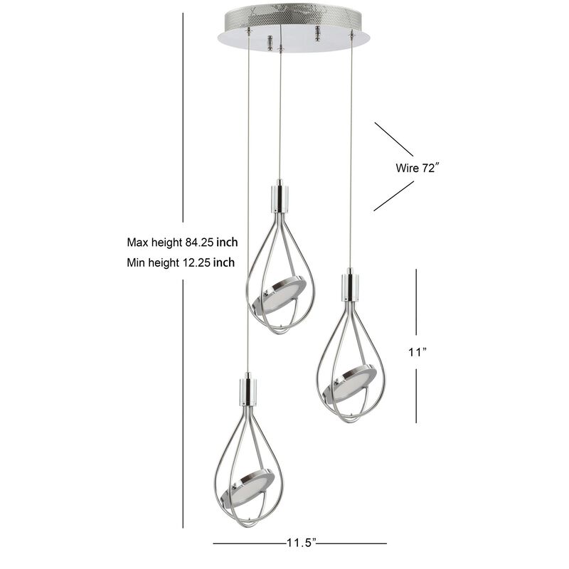 Orion 11.5" Adjustable Modern Integrated 3-Light Cluster LED Metal Pendant