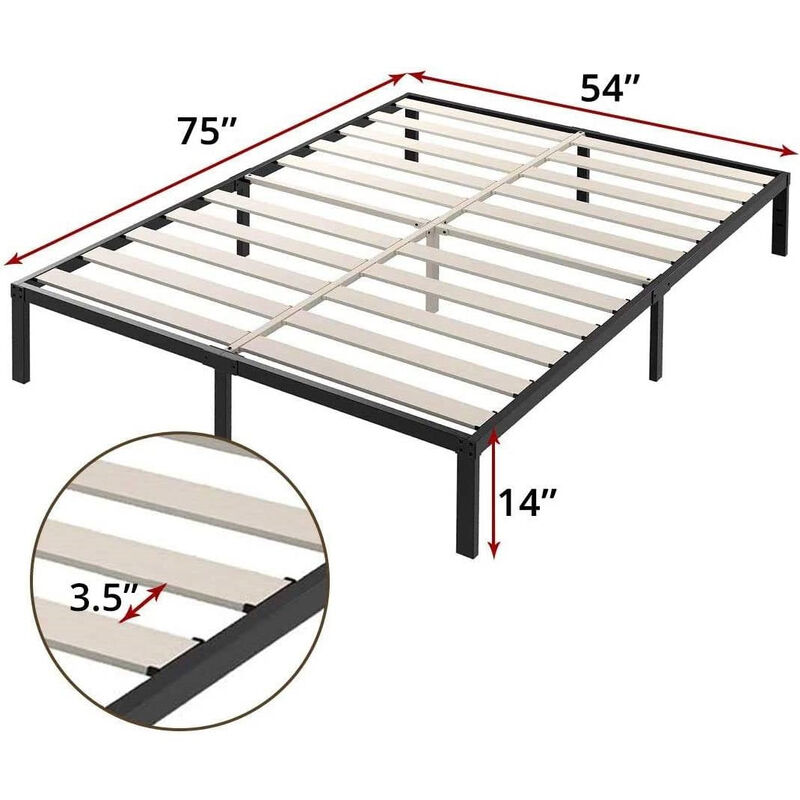 QuikFurn Full Heavy Duty Metal Platform Bed Frame with Wood Slats 3,500 lbs Weight Limit