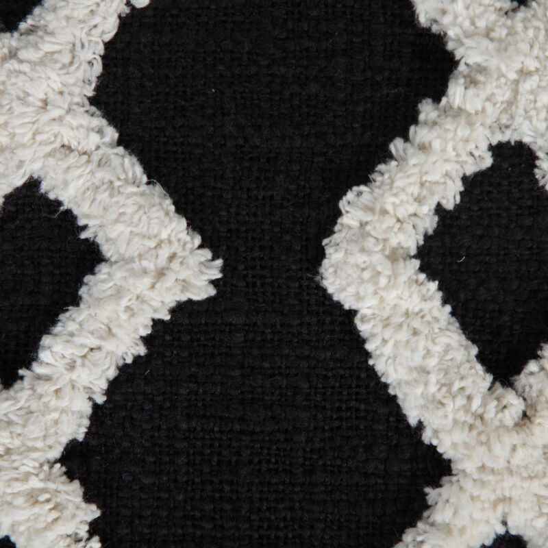 Cotton Upholstered Geometric Pouf – Round Ottoman Seat for Living Room