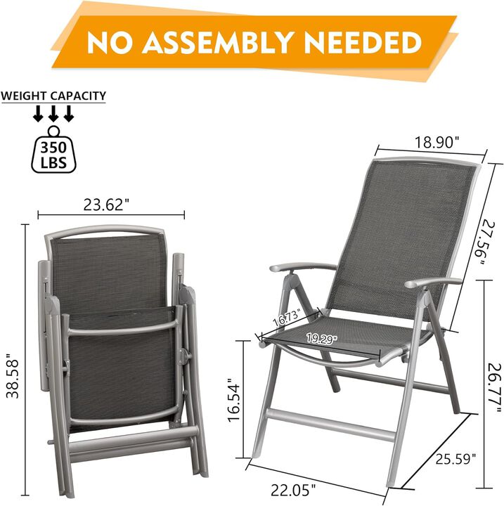 CLIHOME Aluminium Frame Textilene Fabric Folding Chairs,Outdoor Patio Adjustable High Back Lawn Chairs(Set of 2)