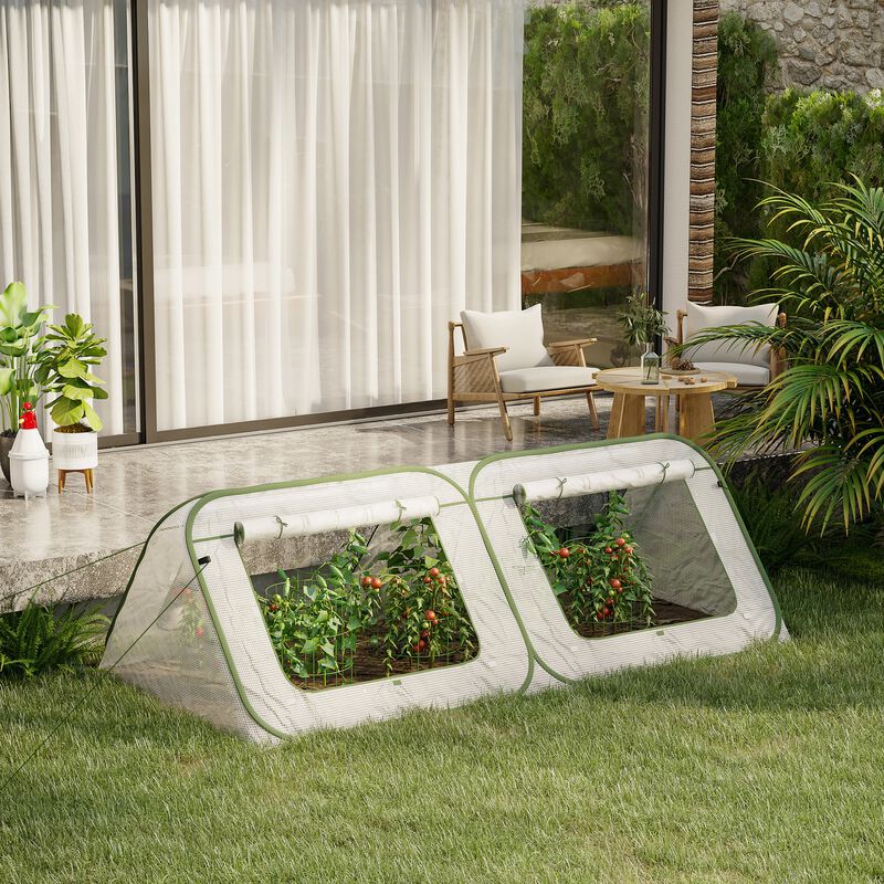 Outsunny Pop Up Greenhouse Mini Warm House Sunshine Room with Roll-Up Doors and Portable Zipper Bag for Plants Outdoor, 95" x 47" x 30"
