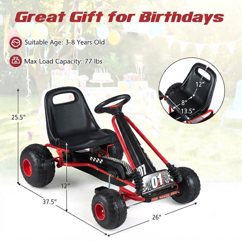 4 Wheel Pedal Go Kart for Kids with Adjustable Seat and All Terrain Wheels image number 2