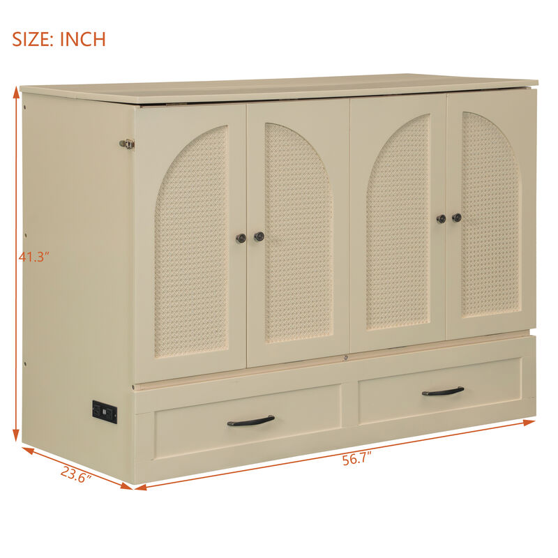 Whisen Modern Design Full Size Murphy Bed, Folded into a Cabinet with Large Drawers