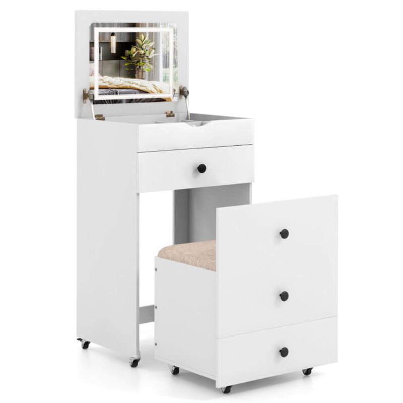 Hivvago 3-in-1 Vanity Set with Cushioned Stool and Flip-up Mirror