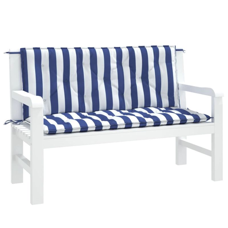 vidaXL Garden Bench Cushions 2pcs Blue&White Stripe 47.2"x19.7"x2.8" Fabric