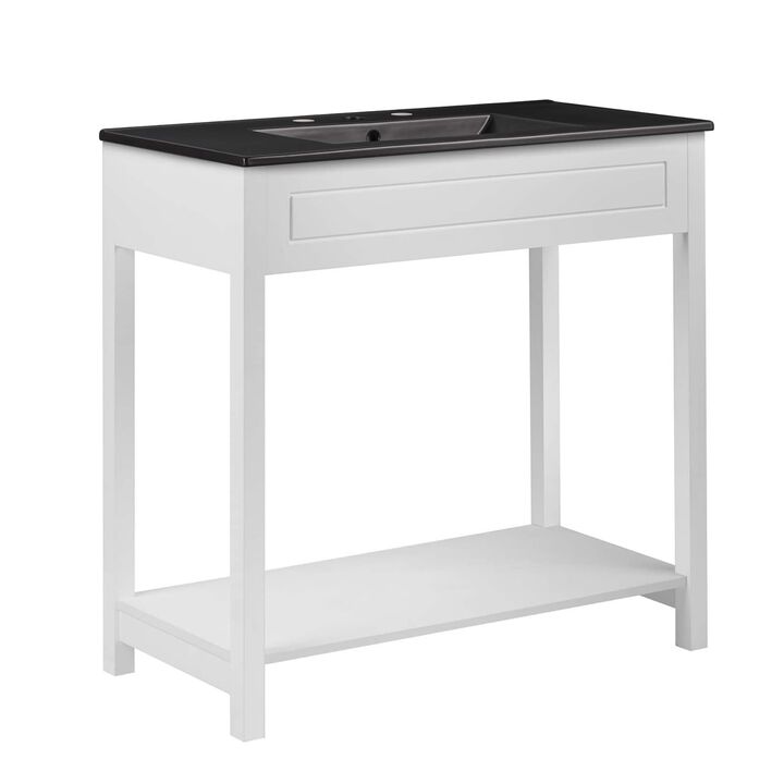 Modway Altura 36" MDF Ceramic and Particleboard Bathroom Vanity in Gray/Black