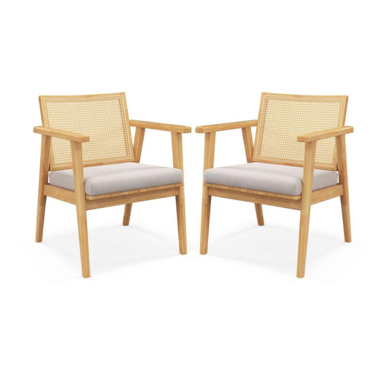 Hivvago Mid Century Modern Accent Chairs Set of 2 with Breathable Rattan Back-Natural