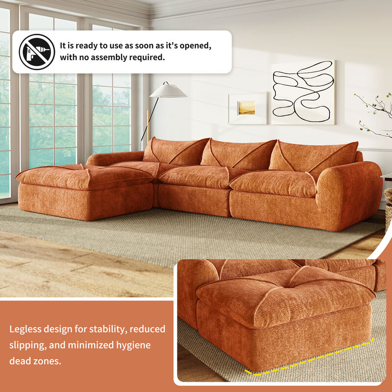 Whisen 116-Inch Fully Compressed Modular Sofa with High-Density Foam, Integrated Cushions & No Assembly image number 7
