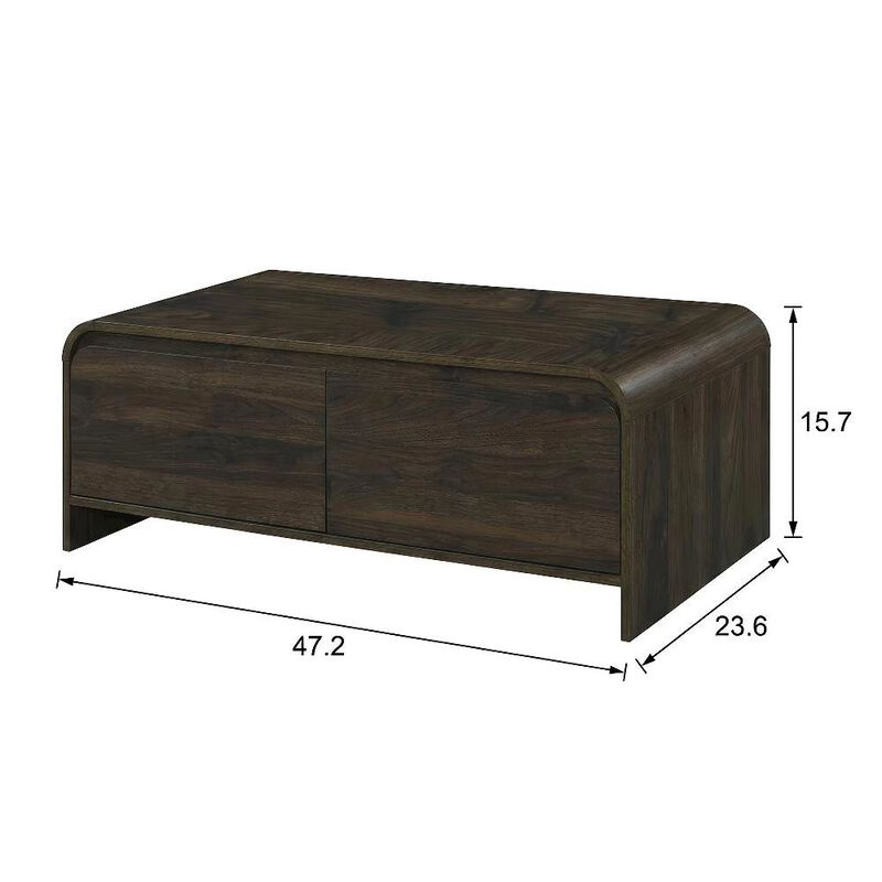 Walnut Rectangular Coffee Table with Metal Base and Cam Bolt Design image number 3