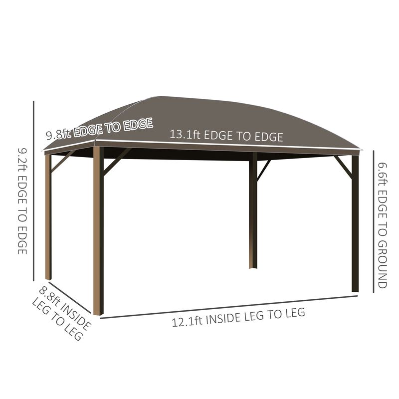 10x13 Hardtop Gazebo, Permanent Metal Roof Gazebo Canopy Arc with Aluminum Frame, Ceiling Hook, Curtains and Netting for Garden, Brown