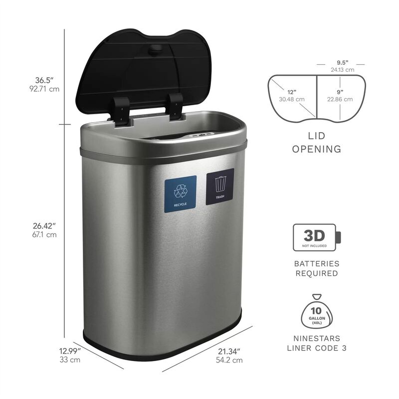 Hivvago Dual Stainless Steel 18-Gallon Trash Can Recycle Bin with Motion Sensor Lid