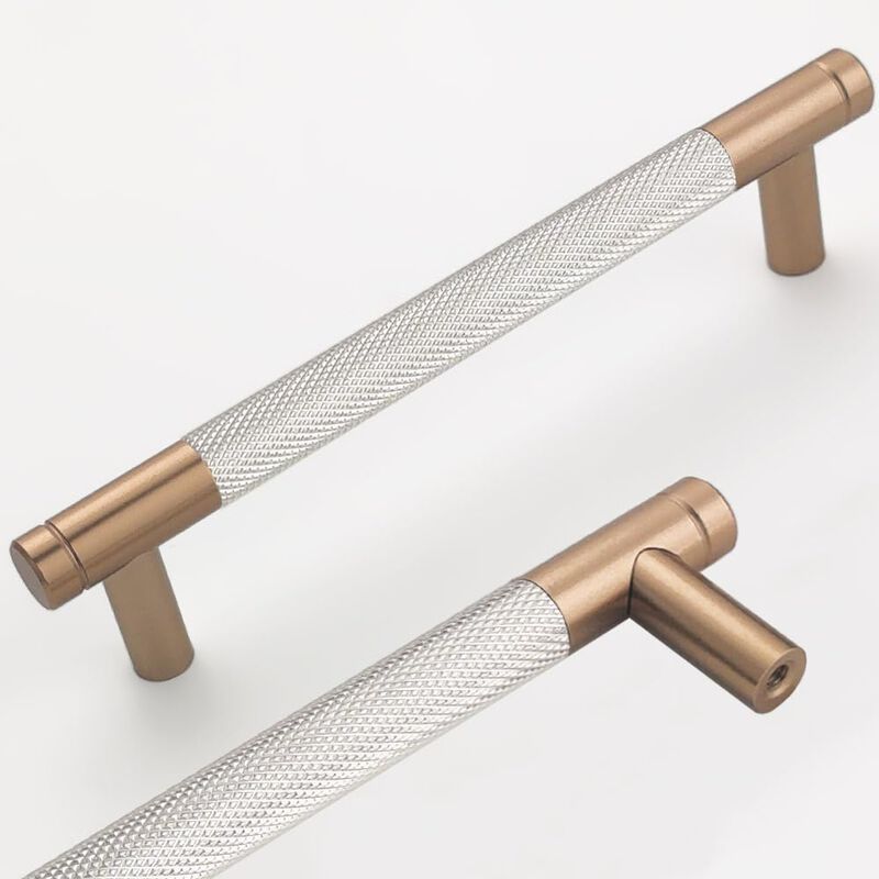 Westablize 2 Pack 5 Inch 128 mm Bar Cabinet Pulls Bronze and Nickel Knurled Handles for Bronze and Nickel Drawer Pulls Cupboard